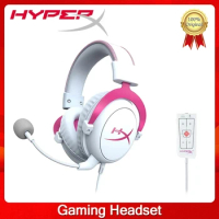 HyperX Cloud II Pink Gaming Headset 7.1 Virtual Surround Sound Detachable Microphone with sound card For PC PS5 PS4