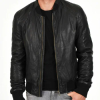 Bomber Leather Quilted Jacket Men Genuine Lambskin Flight Military Coat Motorcycle Outwear