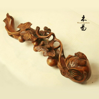レトロ懷舊-紅木工藝禮品 黃楊木渀古松鼠如意 木雕十天預購+現貨
