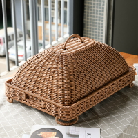仿藤編飯菜罩 方形餐桌罩食物罩水果罩防蠅罩 防塵點心盤帶蓋罩子