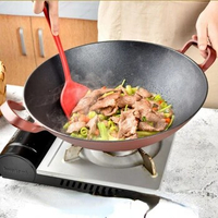 Red Kitchen Double Ear Cast Iron Wok 36cm Nonstick Pan Thickened Old-fashioned Iron Wok Pan Gas Cooker Special Stir-frying Pan