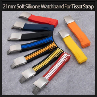 21mm Soft Silicone Watchband For Tissot Strap T048 T-Race T-Sports Bracelets Stainless Steel Buckle Deployment Red Orange Belt