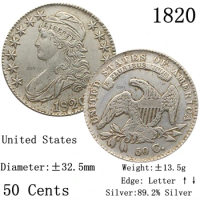 United States Of America 1820 Liberty 50 Cents Half Dollar USA 89.2% Silver Copy Coin Collection Commemorative