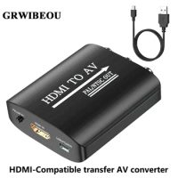 GRWIBEOU HDMI to RCA converter, supports PAL/NTSC suitable for Apple TV/Roku/Fire Stick/Blu -ray/DVD player/old TV/projector/etc