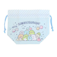 【小禮堂】角落生物 日本製 棉質束口便當袋 束口手提袋 小物袋 縮口袋 《藍 團坐》