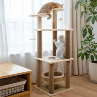 Multi-Level Cat Tree House Condo Small Apartment Pet Scratching Posts Climbing Tree Toy Cat Tower Platform Wooden Cat Furniture