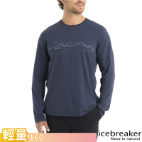 【Icebreaker】男 Central Classic 圓領長袖上衣-JN160 山巒重疊.控溫排汗T恤.休閒衫(IB0A56S7-401 深藍)