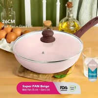 Super Pan Wok 26 Cm Granite Series Lid Glass Beige beige
