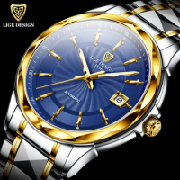 LIGE Original Brand Wrist Watches Mens Automatic Self-Wind Tungsten Steel Waterproof Business Mechanical Watch Relogio Masculino