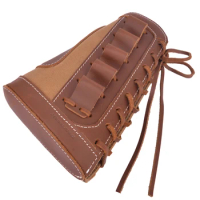 Leather Gun Buttstock Cheek Rest with Leather Ammo Holder Pouch .308, 30-06, 30-30, 357, 45-70 .22LR