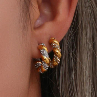 18K Gold Plated Mixed Color Zircon Twist CC Earrings for Women 2022 Trendy Design Waterproof Earrings Daily Jewelry Accessories