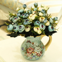 歐式田園復古彩繪陶瓷花瓶 美式鄉村客廳裝飾擺件干花插花器