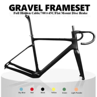 CW New Carbon Gravel Frame 700C*45C Bike Frame BB386 Gravel Frame Disc Gravel Frameset Gravel Fork Gravel Bike Handlebar