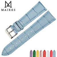 MAIKES New watch accessories 12mm-22mm watchbands women blue genuine leather watch strap wristband for Citizen watch band