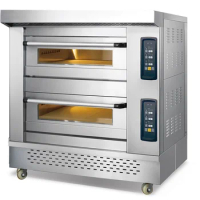 Double deck oven commercial bread snack machines bakery equipment pizza oven, baking bread bakery oven, 2 deck gas oven