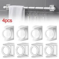4Pcs Punch-free Curtain Rod Holder Clamp Hooks Self Adhesive Clothes Rail Bracket 360 Rotation Triangle Ring Adjustable Hooks
