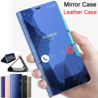 Original Silicone Case On For Sony Xperia XZ XZ3 XZ4 XZ5 Luxury Flip Leather Stand Clear View Smart Mirror Magnetic Book Cover
