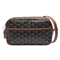 【GOYARD 高雅德】經典防水帆布LOGO拉鍊斜背相機包(黑/棕MAE120191-BLK)