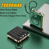 Mini Power Bank 20000mAh Portable Wireless Charger Powerbank for iPhone 14 13 Pro Samsung S23 Xiaomi Huawei Powerbank With Cable