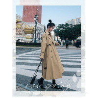 【限時下殺】卡其色風衣 韓版風衣 英倫風外套 中長款外套 綁帶風衣長外套 韓版大衣 顯瘦長袖風衣 外套 風衣 氣質學生外