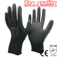NMShield Professional Safety Gloves Supplier Black PU Coated Breathable Flexible Nylon Knitted Liner Working Glove EN388 4131X
