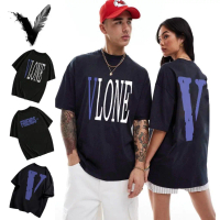 kaos pria cetak vlone 100% katun kaos oversized Fashion Santai Jalanan Hip-hop unishvxenunvzj ricky