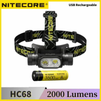 NITECORE HC68 Headlamp 2000Lumens Auxiliary red light USB Rechargeable Include NL1835HP Battery