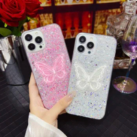 Embroidered Butterfly Glitter Phone Case For Honor X40 X9A Shockproof Bumper Shining TPU Soft Back Cover Honor Magic5 Lite