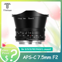 TTArtisan APS-C 7.5mm F2 Fisheye Portrait Photography Mirrorless Camera Lens for Canon M50 Leica T Sigma FP Fuji XS10 Sony A7