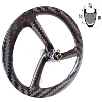 20Inch 451 Carbon 3 Spokes Wheels BMX Folding Bike Wheelset Ceramic Peilin Hub Clincher Rim Disc Brake 25mm Wide 38mm Deep 135mm