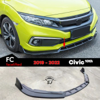 Carbon Fiber Printing Gloss Black Front Bumper Lip Spoiler 3PCS for Honda Civic 10th X FC FC1 FC2 FC3 FC4 FC5 FC6 Coupe Sedan