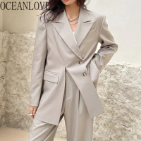OCEANLOVE Irregular Solid Blazer for Women Autumn Winter Vintage Korean Fashion Blazers Mujer Office Lady Elegant Chaquetas