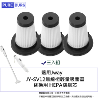 【PUREBURG】3入組-適用Jway JY-SV12無線極輕量吸塵器替換用 HEPA濾網濾芯