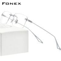 FONEX Titanium Glasses Frame Men Rimless Square Eyeglasses Men's Frameless Frames Eyewear ACTFix