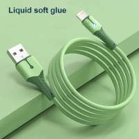 Liquid Silicone USB Cable For iPhone 14 Pro 12 11 13 Pro XS Max Xr X 8 AirPods Pro LED Phone Charger Cord Data Charger Wire 2M