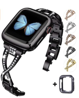 Jfdragon  金屬錶帶 適用 Apple Watch 38/40mm 系列 黑色 Bling Diamond Replacement Bracelet [9美國直購]  _e2e