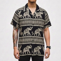 NRKY Kemeja Pria batik gajah Tribal neo Hitam dengan Desain Unik dan Nyaman ukuran unisex pria wanit