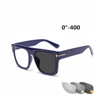Sun Photochromic Gray Square Prescription Glasses For The Nearsighted TR90 Oversized Minus Glasses Diopter 0 -0.5 -0.75 To -6.0