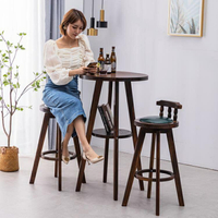 簡約實木小型圓吧台陽台靠窗酒吧桌椅美式商用小高台桌家用高腳桌
