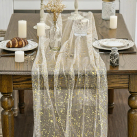 2025 New Birthday Table Runner, Party Table Runner, New Gold-Embossed Tulle Tablecloth, Table Decora
