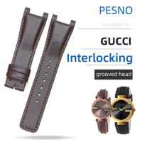 PESNO Compatible for GUCCI INTERLOCKING 133.5/133.3/133.2 Top Layer Calf Skin Leather Watch Bands Accessories 16mm20mm22mm