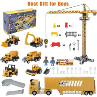 Mainan Truk Kontainer Anak + Derek Konstruksi & Alat Berat Lengkap Set Proyek Bangunan Edukasi Kids 