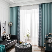 窗簾北歐簡約現代遮光臥室客廳防風保暖網紅美式新中式輕奢拼色布