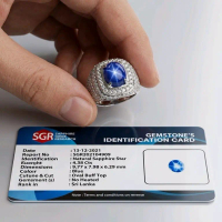 Cincin Blue Sapir Star Srilanka Ceylon Ring Microsetting Bertabur Zircon & Bersertifikat