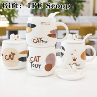 Cartoon Cat Coffee Mug With Cat Pattern Lid Cute Breakfast Cup Creative Coffee Cup Milk Cup Gift For Girl Ceramic Couple Cup