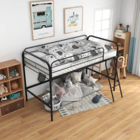 Metal Twin Loft Bed, Twin Size High Loft Bed, Black, adult and adolescent single beds, children's beds