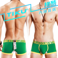 【TIKU 梯酷】透氣交織棉 寬版激凸平口男內褲-黃綠色(QC1247)