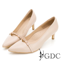 【GDC】溫柔小花水鑽尖頭新娘婚鞋中跟鞋-淺卡其色(221014-04)