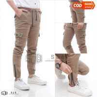 Celana Jogger Sleting Kaki Cargo Bahan Katun strecth Melar Original Panjang Pria Casual Chino Dewasa
