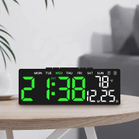 USB-powered digital alarm clock with temperature display, date and day, dual alarms, countdown timer